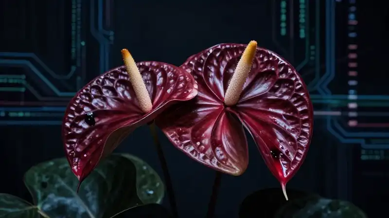 Dramatic macro Anthurium bloom with deep, patterned textures