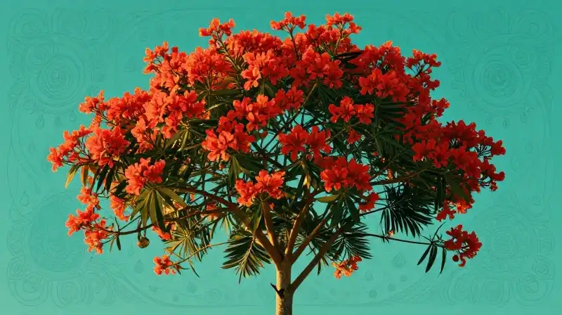 An ornate golden tree glows against a vibrant teal backdrop