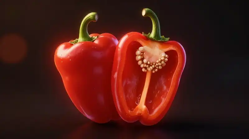 Rim-lit candy cane peppers radiate intense heat against a dark background