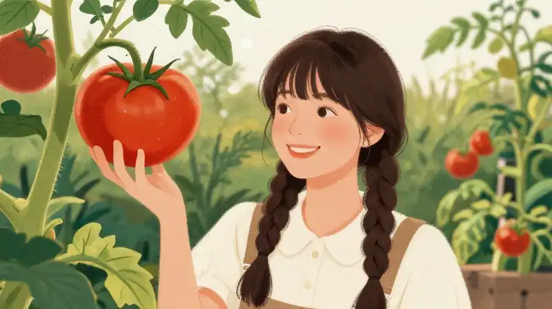 A handsome tomato stands amidst a lush, golden garden