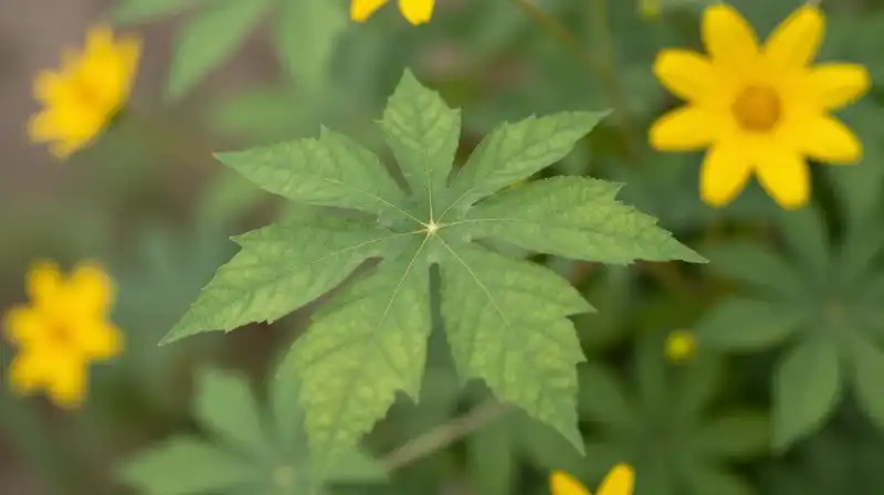 A detailed yellow plant with vibrant blossoms bathed in soft sunlight
