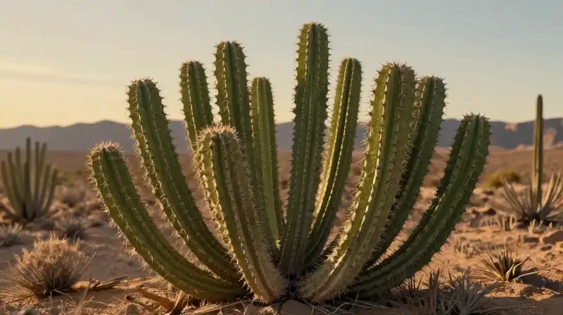 Detailed green sage leaf bathed in warm golden desert light