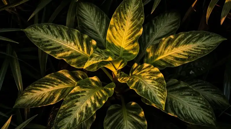 A large golden Donkey Ear plant dominates the lush tropical undergrowth
