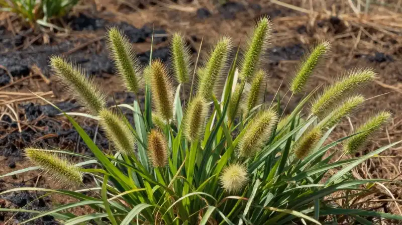 Vibrant green foliage pushes through harsh, dry, cracked earth