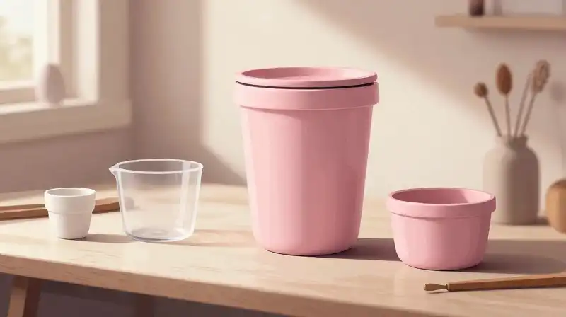 Perfect pink rose rests near elegant studio containers