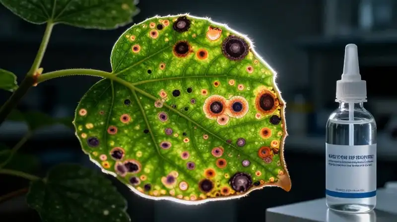 Vibrant, diseased foliage seen under intense laboratory focus