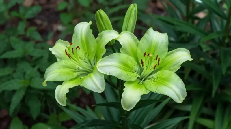 A luminous Michigander lily thrives in the damp, sun-dappled forest floor