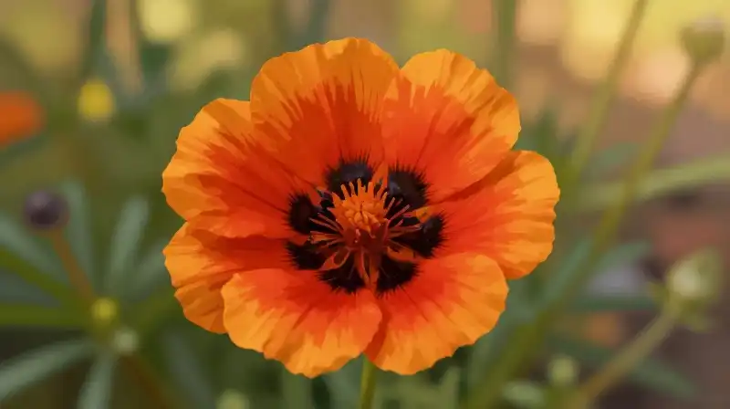 A vibrant mariposa flower glows in golden hour sunlight