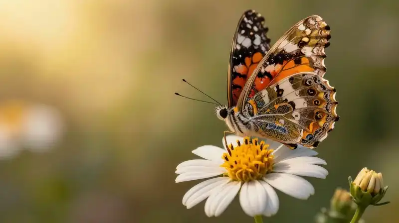 A delicate butterfly blooms amidst a golden, thriving ecosystem