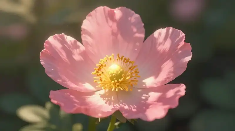 A glowing pink mariposa flower shines brightly in dappled sunlight