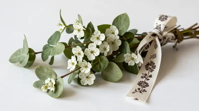 Soft natural light gently illuminates a textured antique myrtle arrangement
