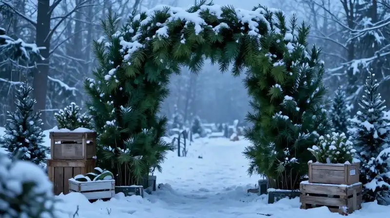 Lush evergreens stand dramatically in a crystalline blue winter landscape