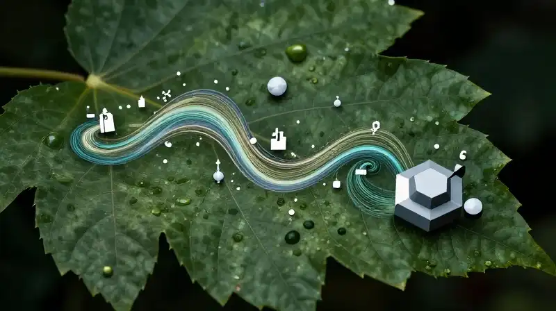 Hyperdetailed leaf structure filled with glowing abstract financial data streams