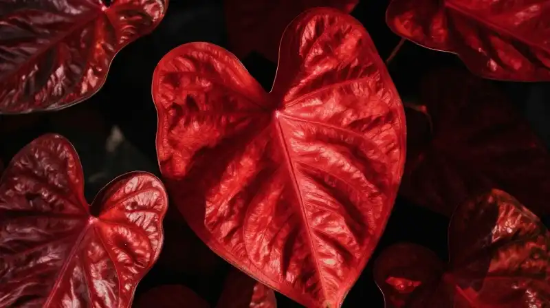 Vibrant red foliage bathed in dramatic, volumetric sunlight
