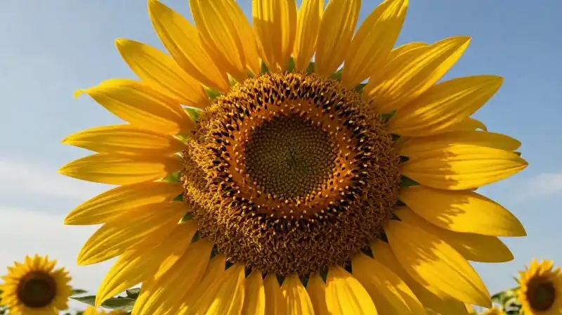 Massive sunflower head dominates rich, golden soil at sunset