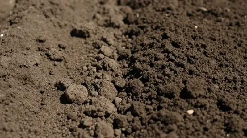 Extreme macro view of textured sandy loam beside dense earth