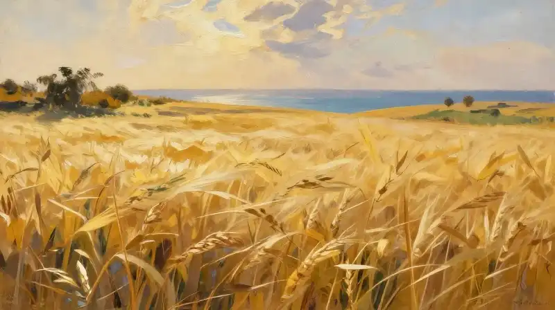 Warm goldenrod fields glow in the coastal light and breeze