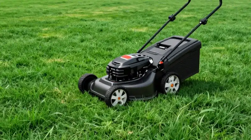 A precision mower trims a vibrant, perfectly lush green lawn