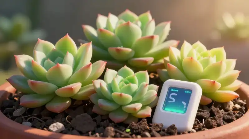 Vibrant succulents glow under soft, directional sunlight