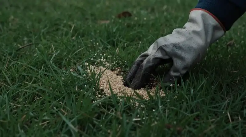Gloved hands interact with soil under a moody winter light